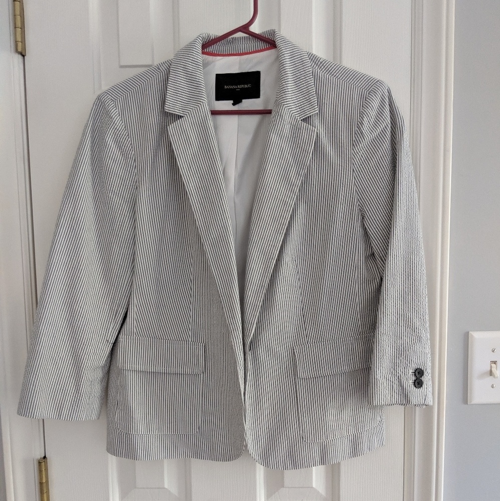 Seer sucker 3/4 sleeve blazer sit jacket